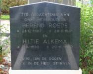 Grafsteen/headstone Berend Roede en Hiltje Alkema