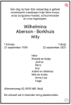 Overlijdensadvertentie Wilhemnina Borkhuis