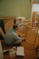 Johan is putting the beds together