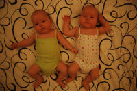 The girls in their summer clothing, Caroline on the left, Alexandra on the right