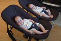 First time in their new chairs, Caroline on the left, Alexandra on the right