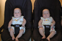  First time in their new chairs, Caroline on the left, Alexandra on the right