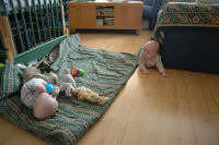 Alexandra on the play area while Caroline has left it